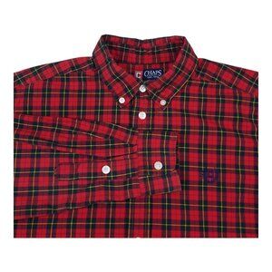 Chaps Boys Red Plaid Button-Down Shirt XL 18-20 Cotton Long Sleeve Holiday